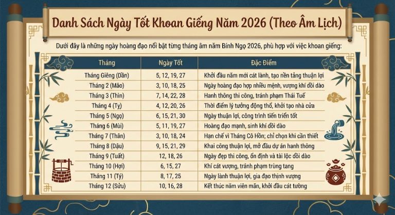 Ngày Tốt Khoan Giếng Năm 2026 – Hướng Dẫn Chi Tiết Theo Phong Thủy