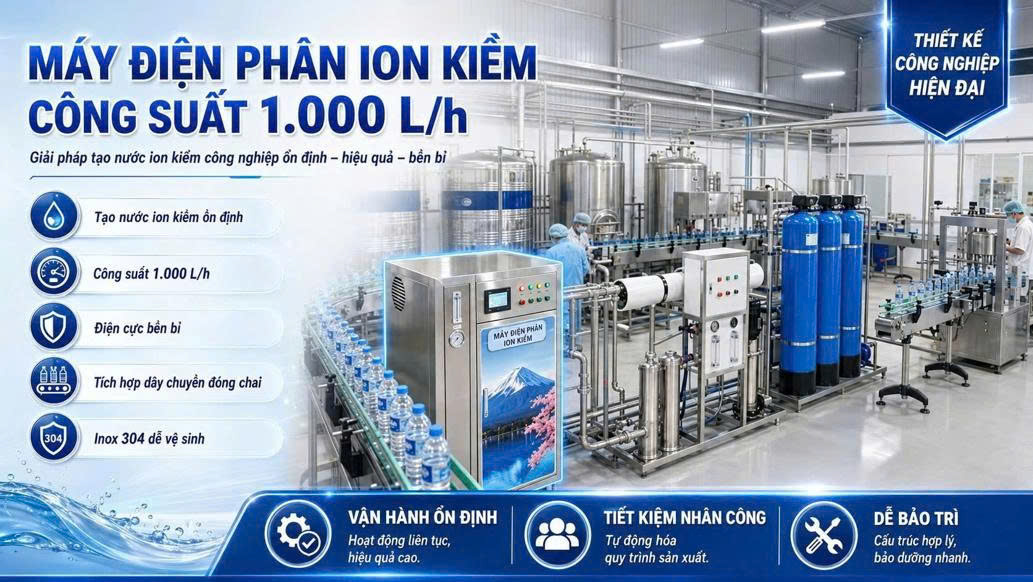 Máy điện phân ion kiềm công suất 1.000 L/h - giải pháp tạo nước ion kiềm công nghiệp An Đạt Phát